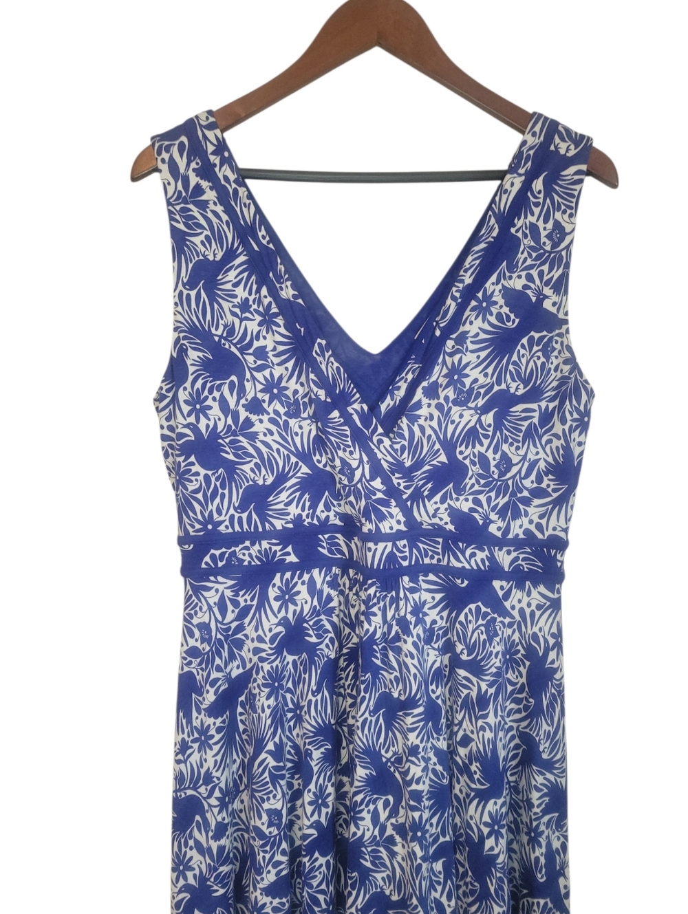 Boden Lorna Faux Wrap Jersey Dress Blue White Floral Midi Fit Coastal Summer 12 - Picture 4 of 11